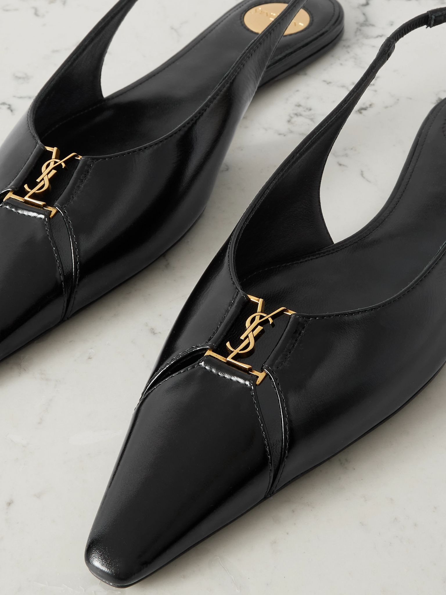 Babylone embellished leather slingback point-toe flats Black - 4