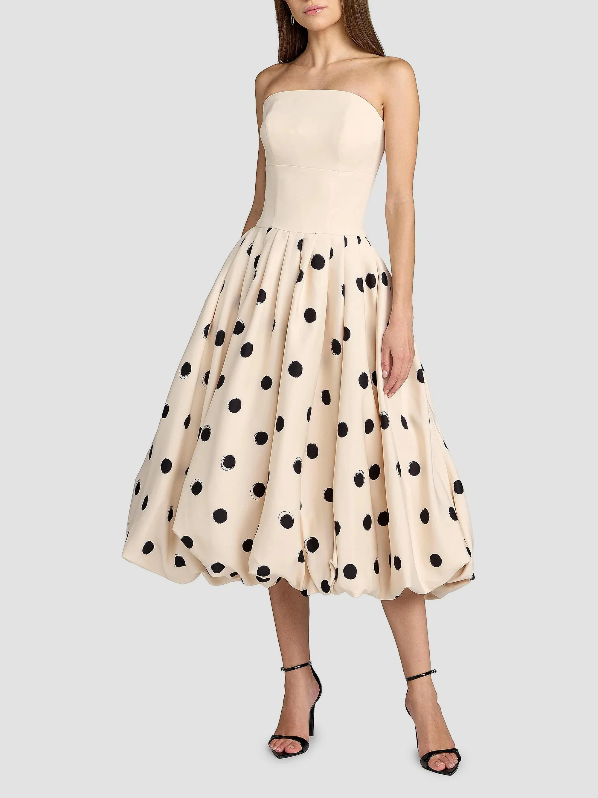 Women's Polka Dot Crepe Strapless Midi-Dress - Ecru Multi - 1