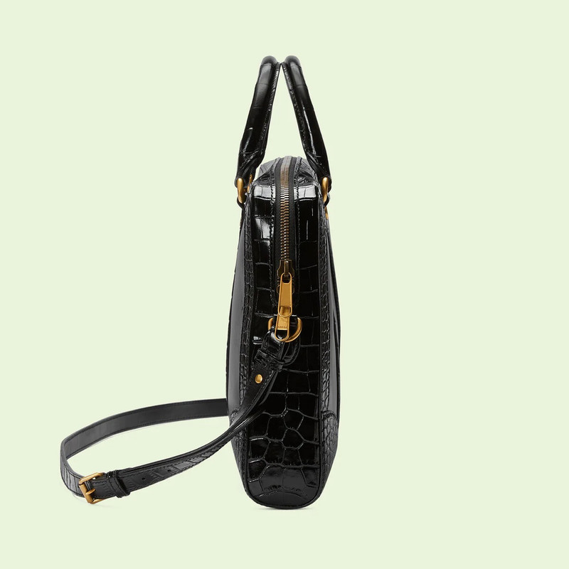 Crocodile trim briefcase with Double G 6