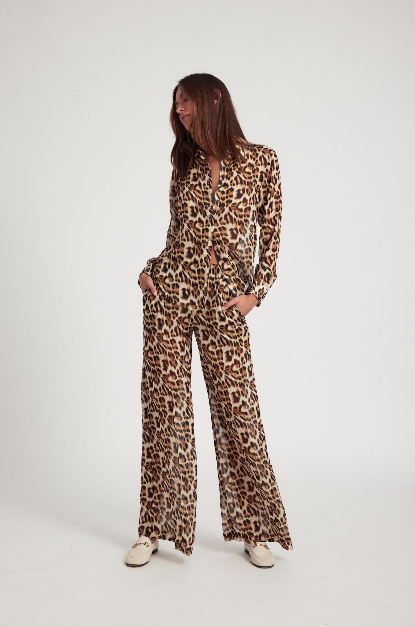 LEOPARD SILK WIDE LEG TROUSERS - 5