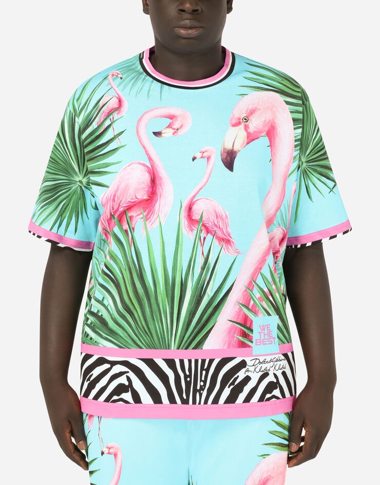 Cotton T-shirt with flamingo print - 1