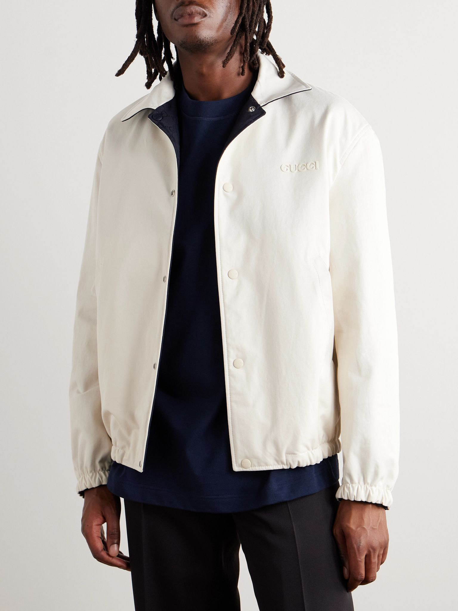 Reversible Logo-Jacquard Cotton Bomber Jacket Midnight blue - 3