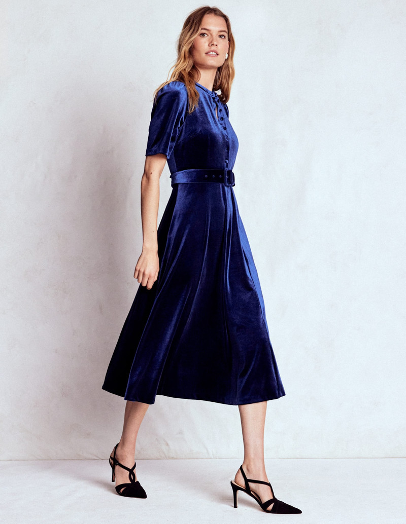 Kate Velvet Shirt Dress-Sapphire Blue 6