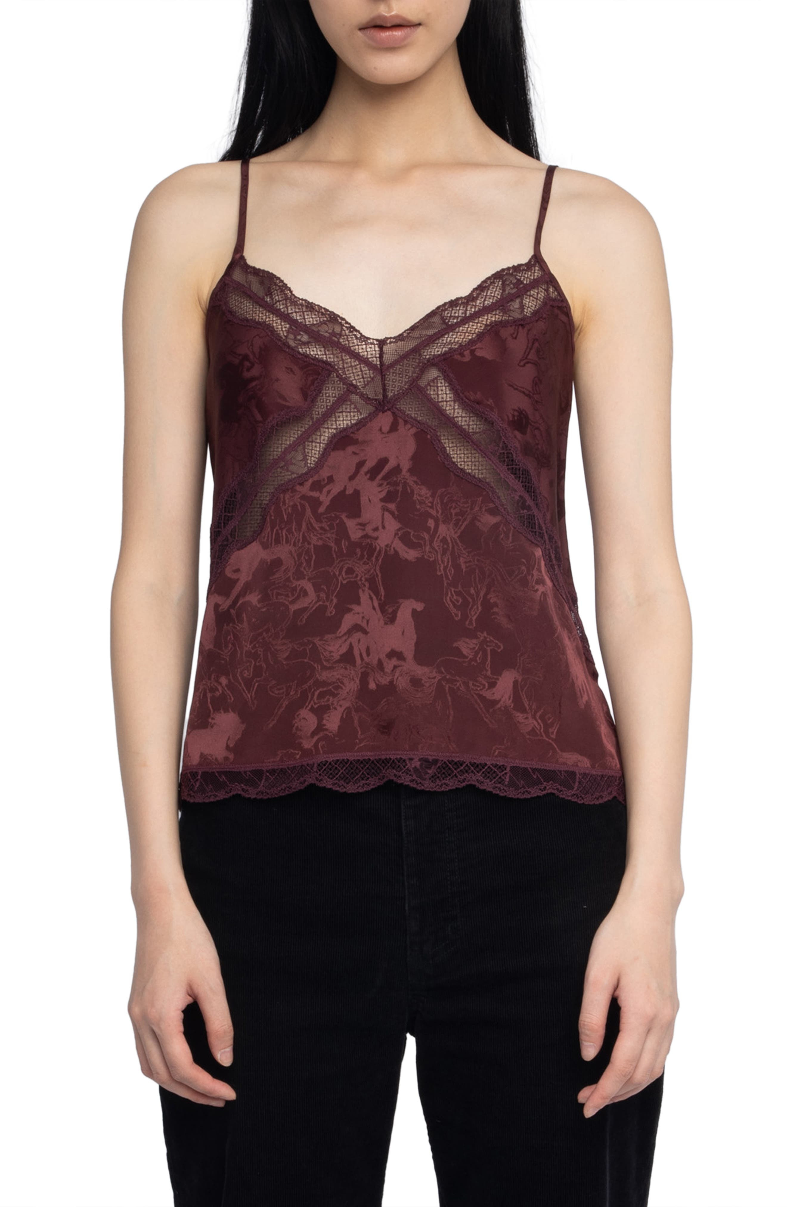Zadig & Voltaire Cishi Silk Jacquard Camisole in Burgundy at Nordstrom - 1