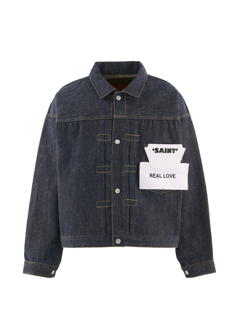 pleated cinch-strap denim jacket 1