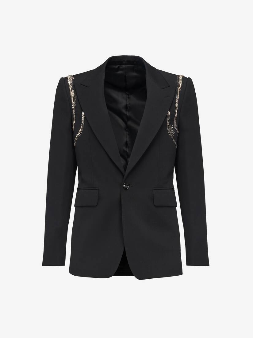 Men's Crystal Harness Single-breasted Jacket in Black - 1