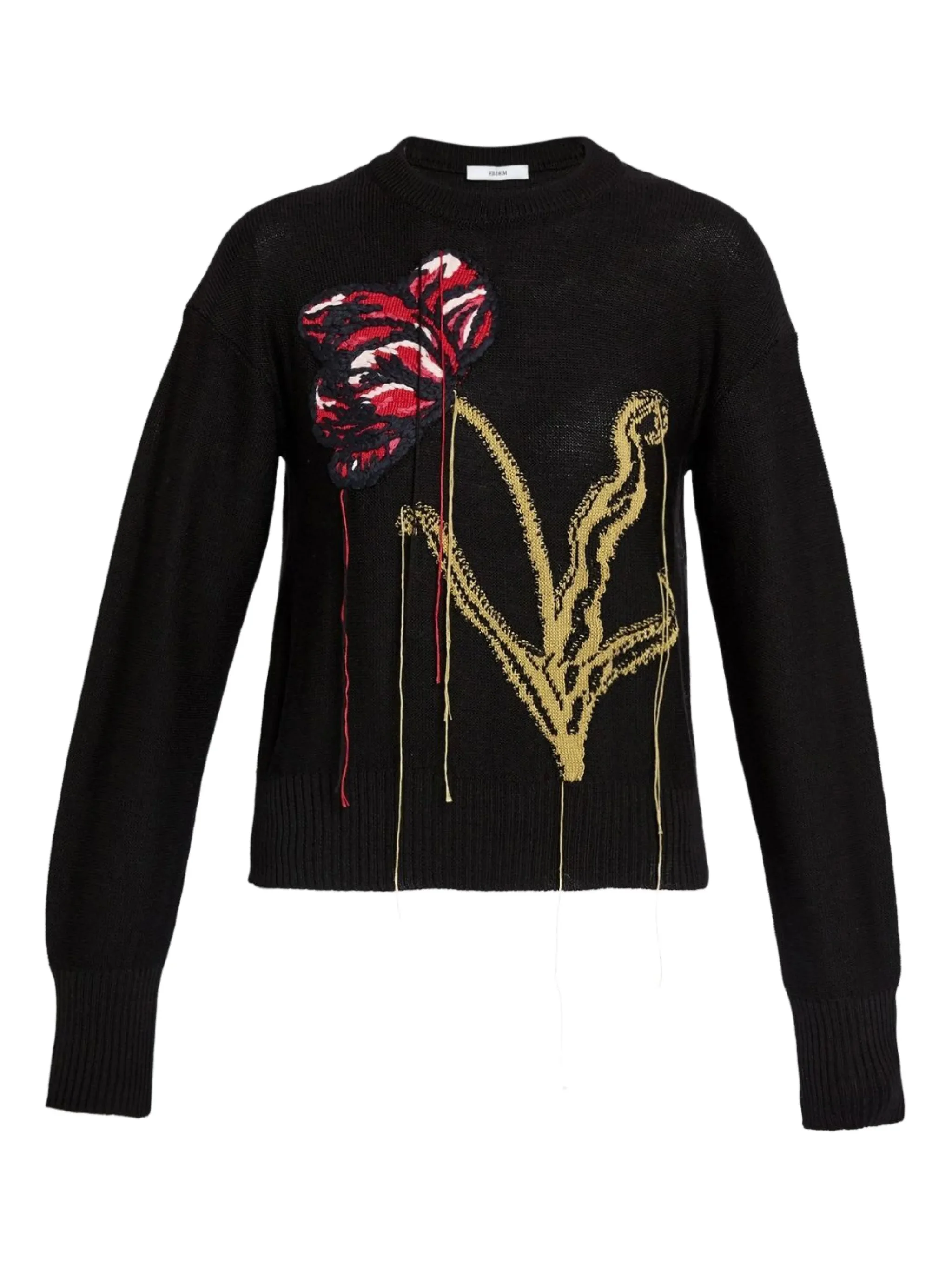 floral-intarsia crew-neck sweater - 1