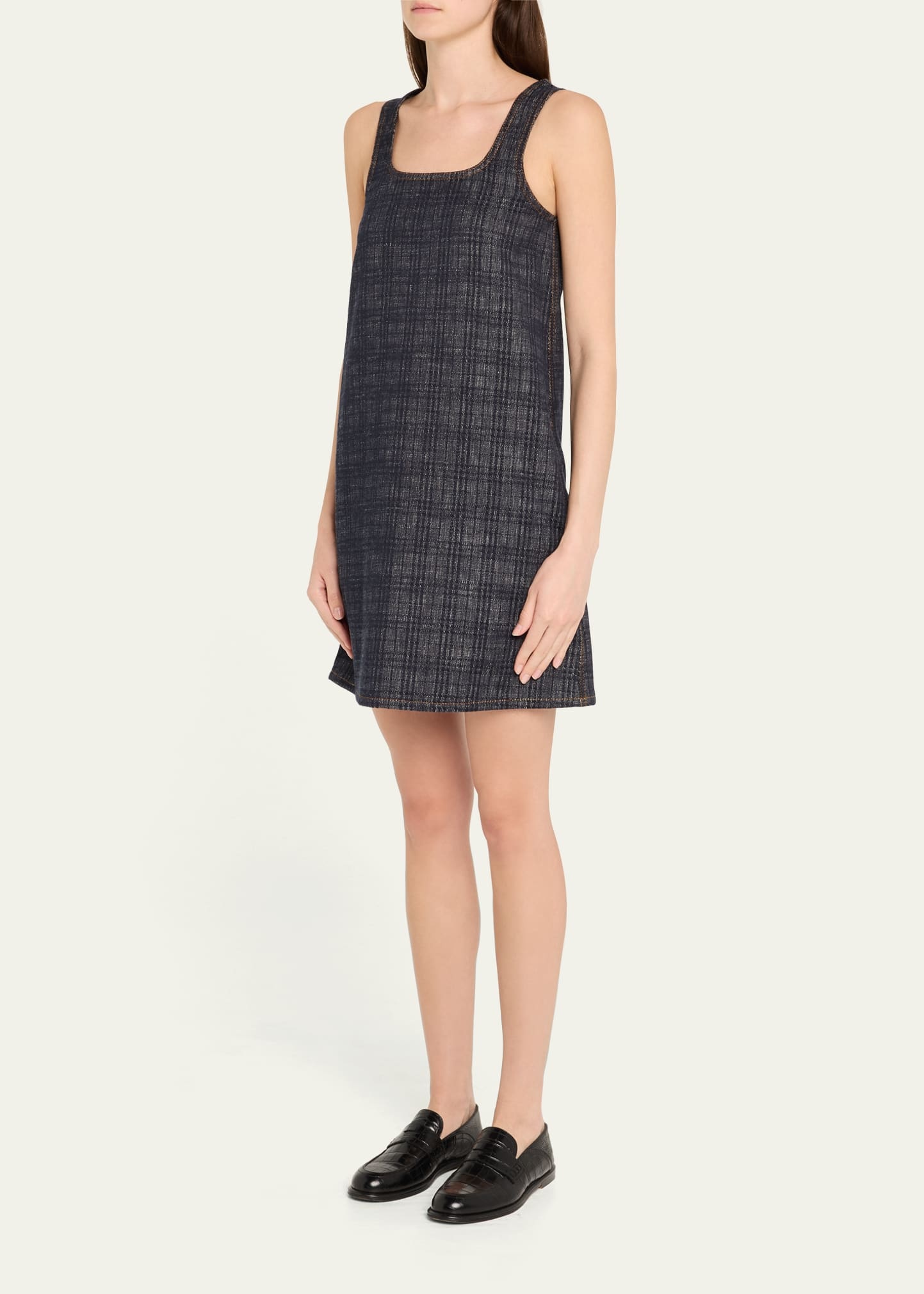 Check Denim Sleeveless Mini Dress - 4