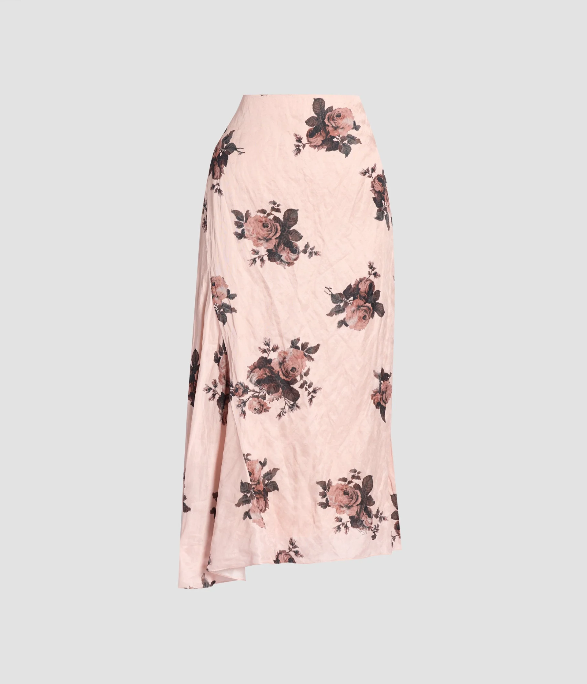 FLORAL CRUSHED SATIN DRAPED MIDI SKIRT - 1