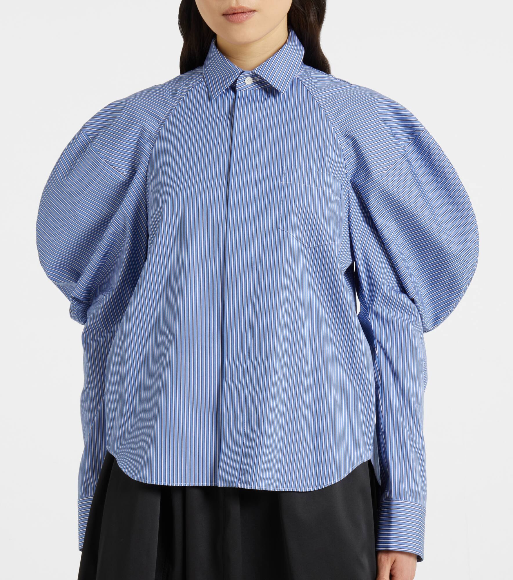 （187）sacai mesh Stripe blouse Sacai Striped Cotton Cropped Blouse | Blue | FARFETCH JO