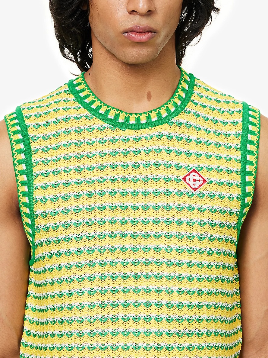 Brand-appliqué zigzag-knitted cotton top - 6