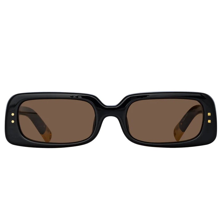 X LINDA FARROW AZZURRO RECTANGULAR SUNGLASSES (BLACK/ YELLOW GOLD/ BROWN) - 1