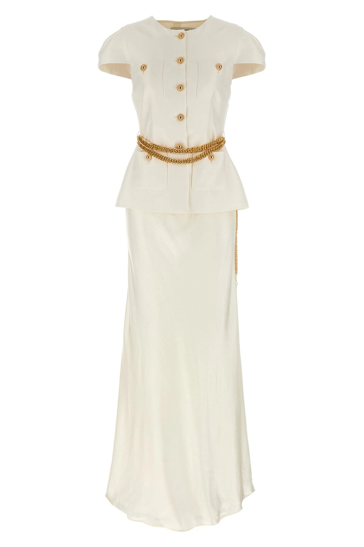 'Cream Taffeta Chain Belt Maxi' dress - 1