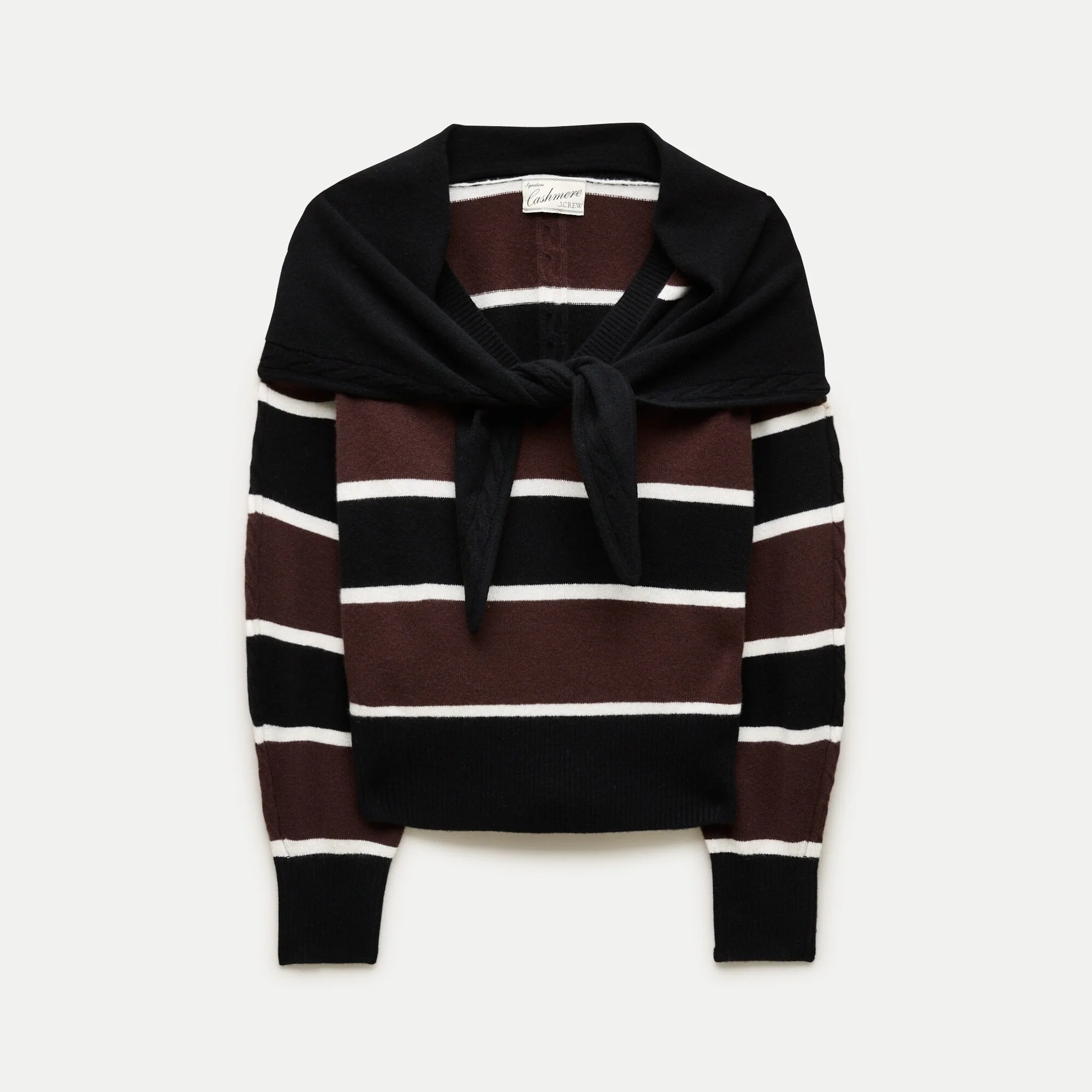 Cashmere striped V-neck sweater with scarf - 1