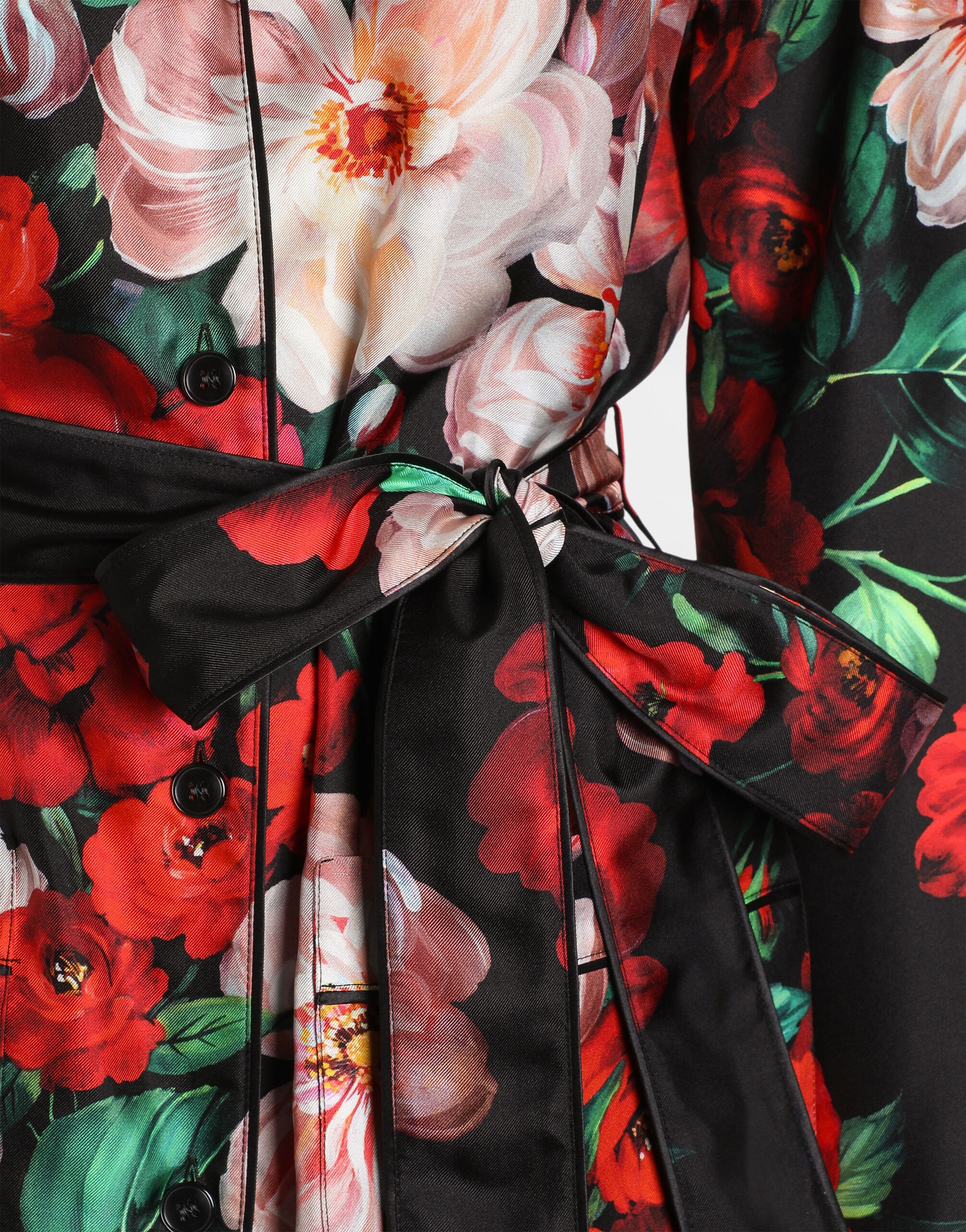 Long-sleeved twill pajama shirt with rose print - 6