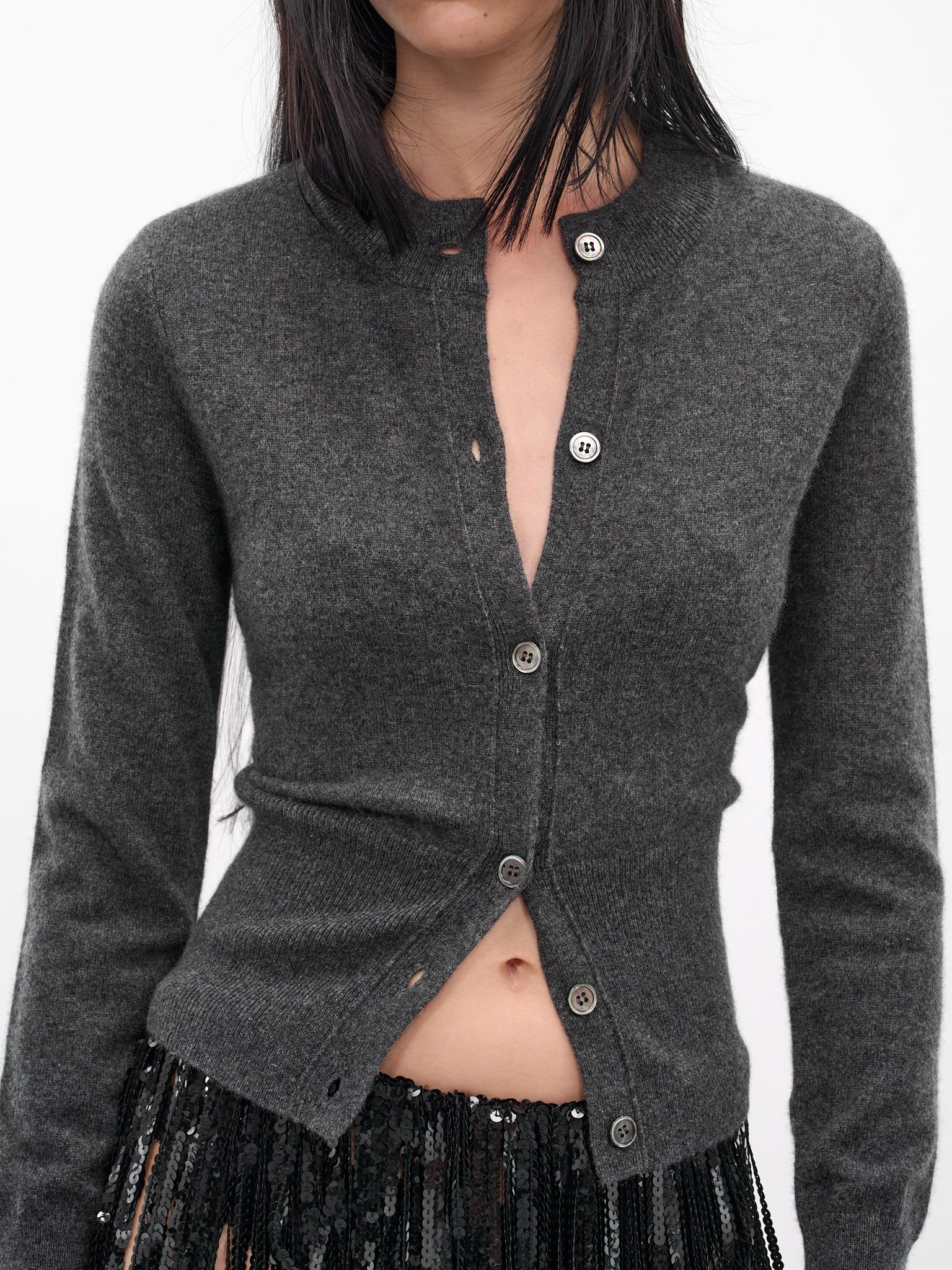 Gray Cashmere Slim Cardigan - 5