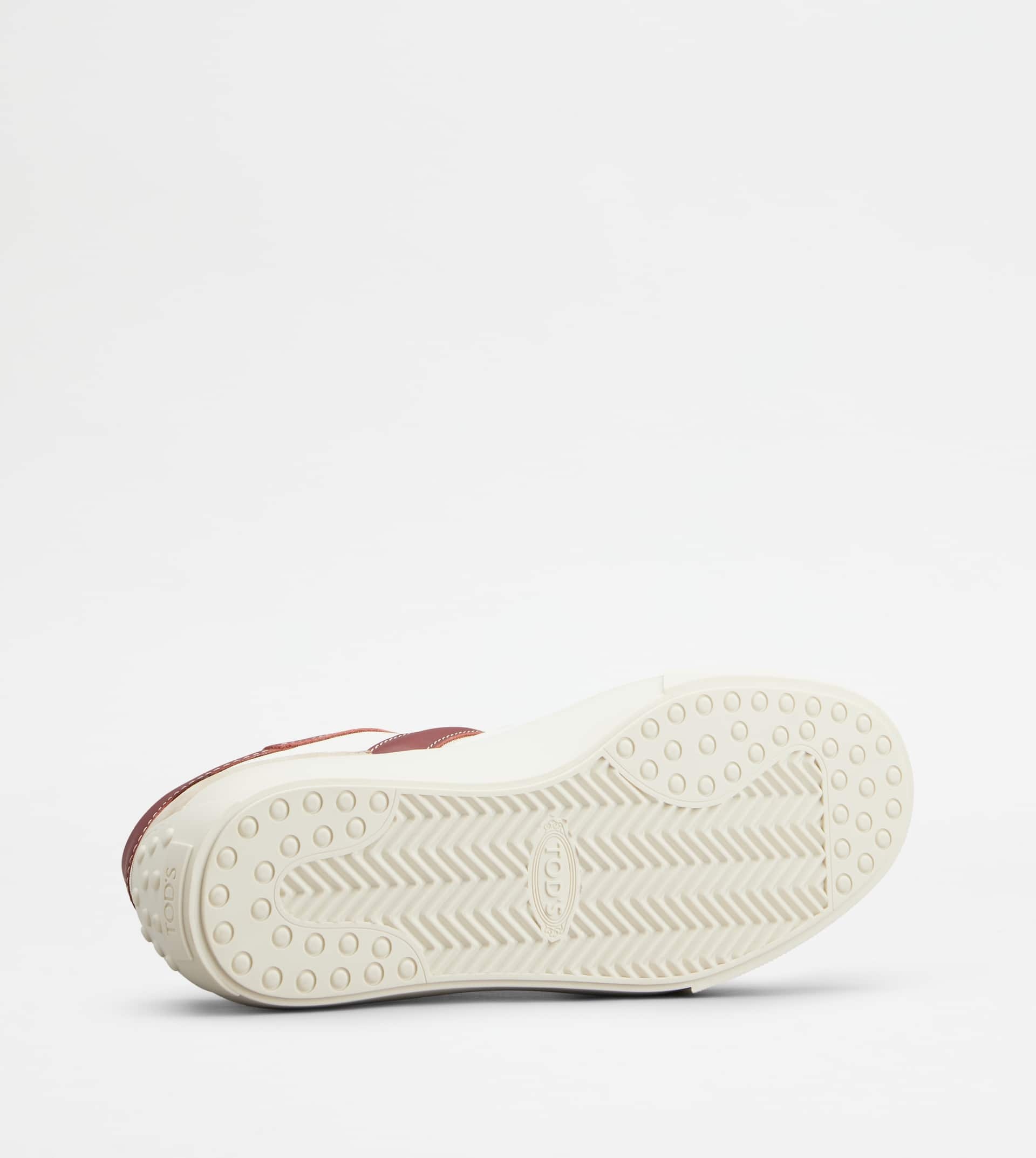 SNEAKERS IN LEATHER AND FABRIC - WHITE, BURGUNDY, BEIGE - 4