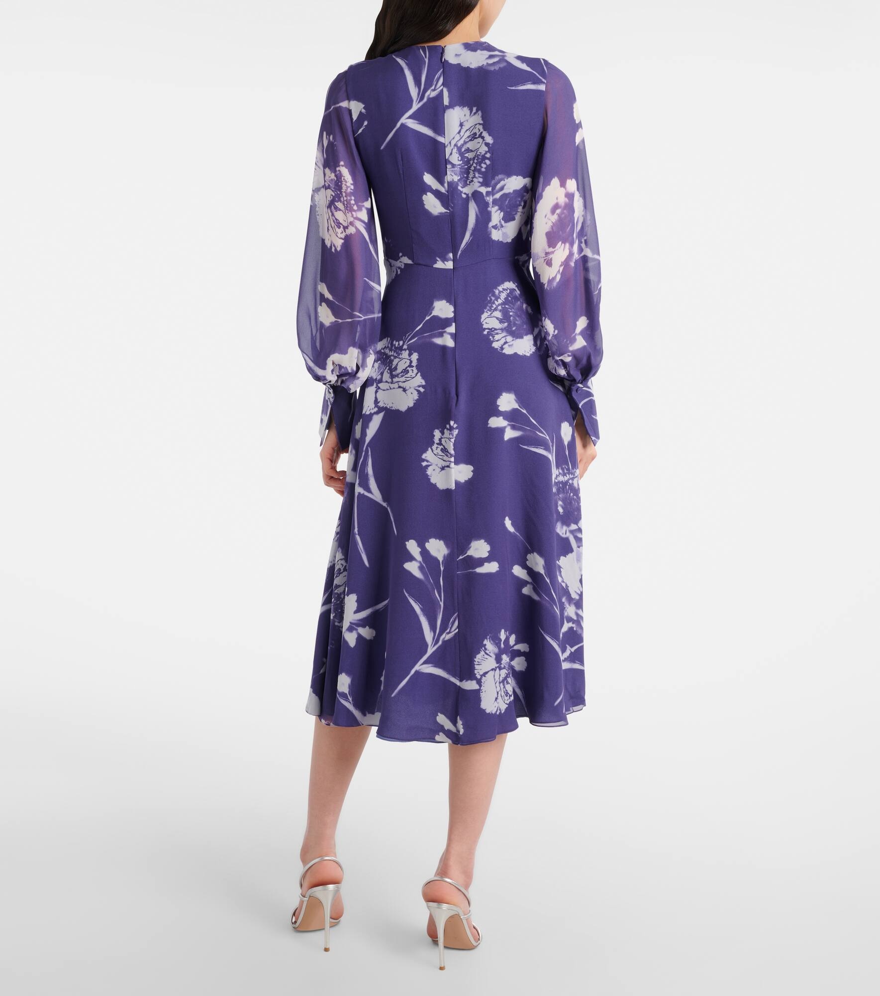Floral silk voile midi dress - 3