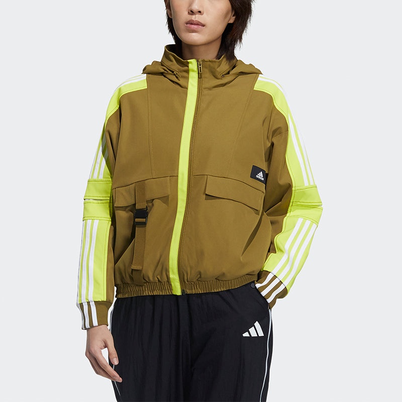 (WMNS) adidas Str Jkt Warm Training Sports Storage Simple Hooded Fleece Lined Jacket Yellow GP0623 - 4