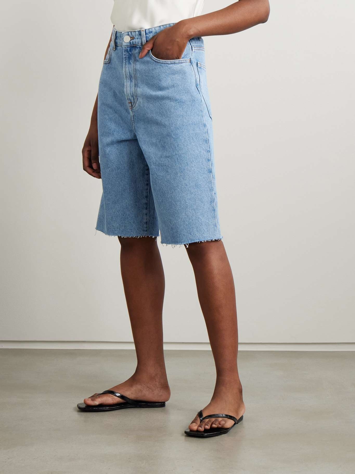 Frayed denim shorts Dark denim - 3