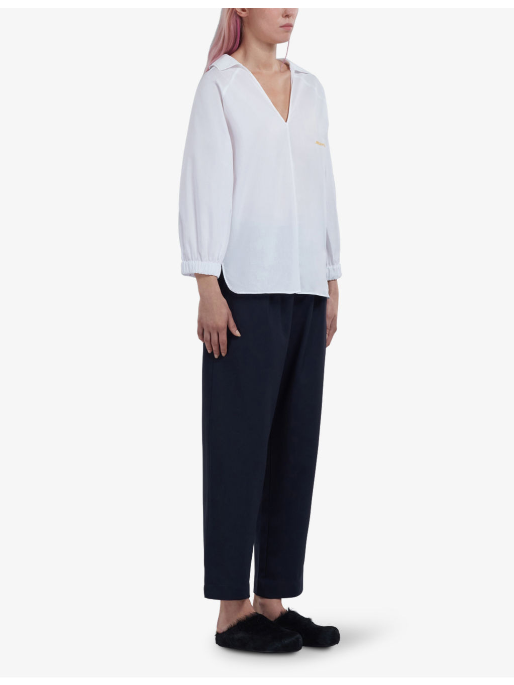 Logo-embroidered V-neck cotton-poplin shirt - 2