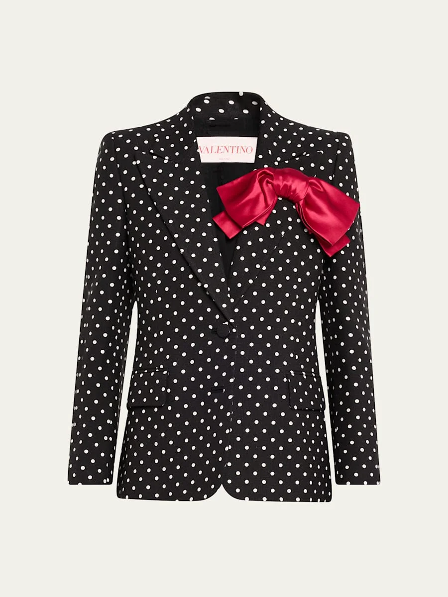 Polka Dot Blazer With Bow - 1