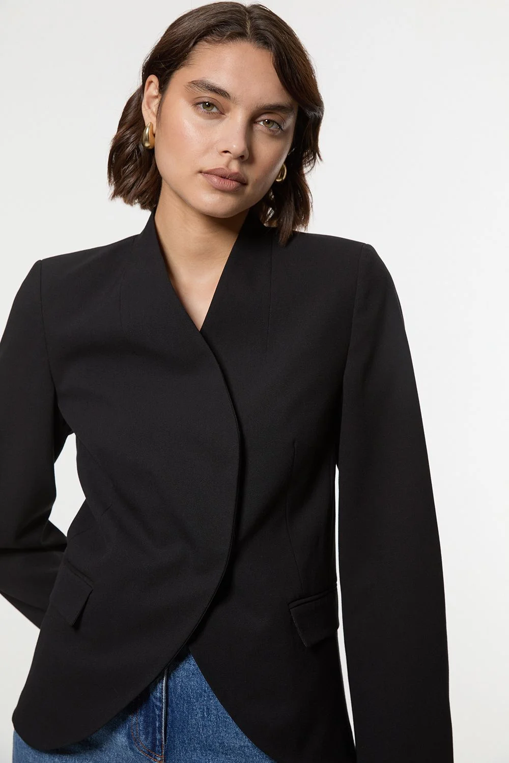 Compact Stretch Asymmetric Single Breasted Tailored Blazer - 1