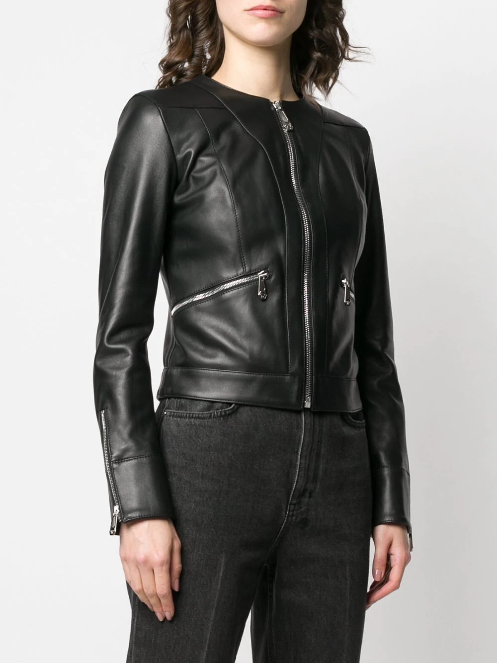 zipped leather jacket - 3