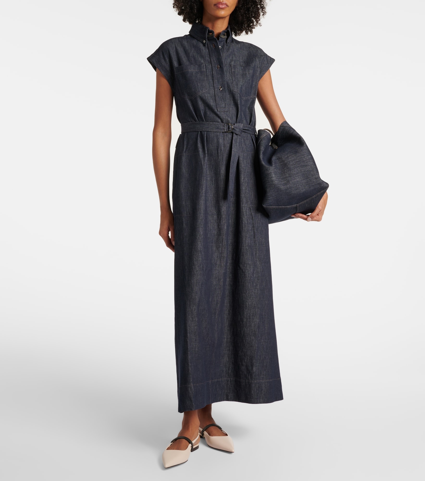 Belted denim maxi dress - 2