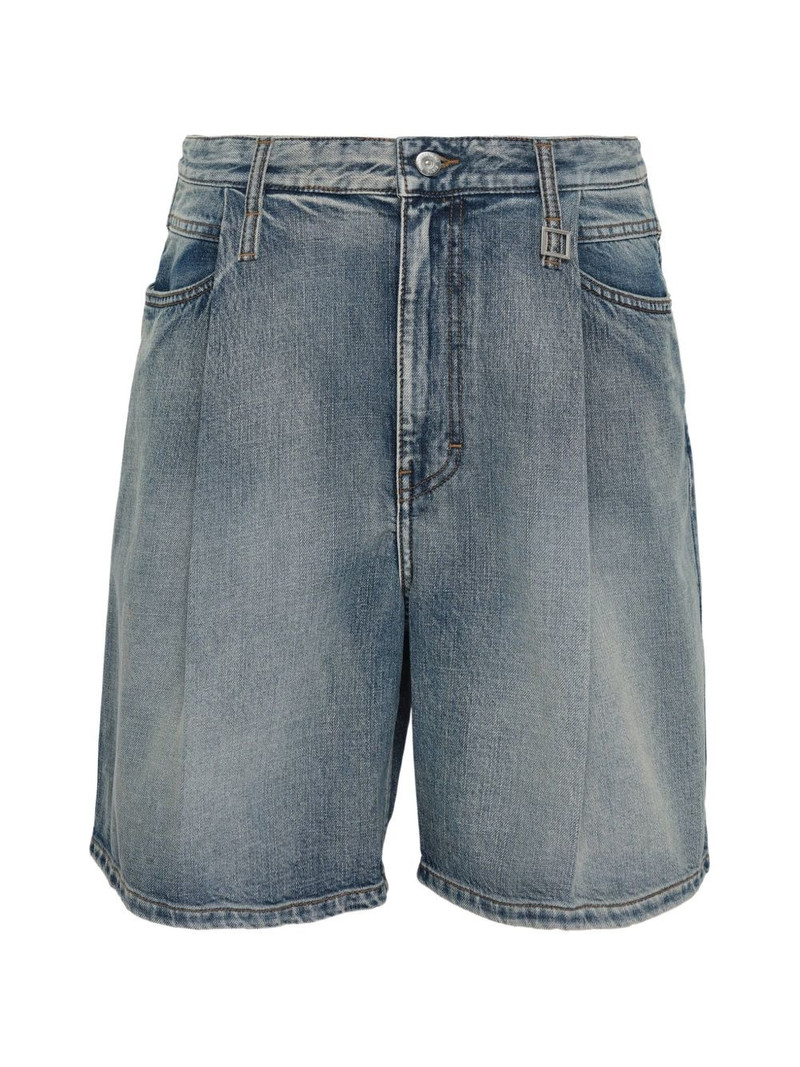 pleated-detail denim shorts 1