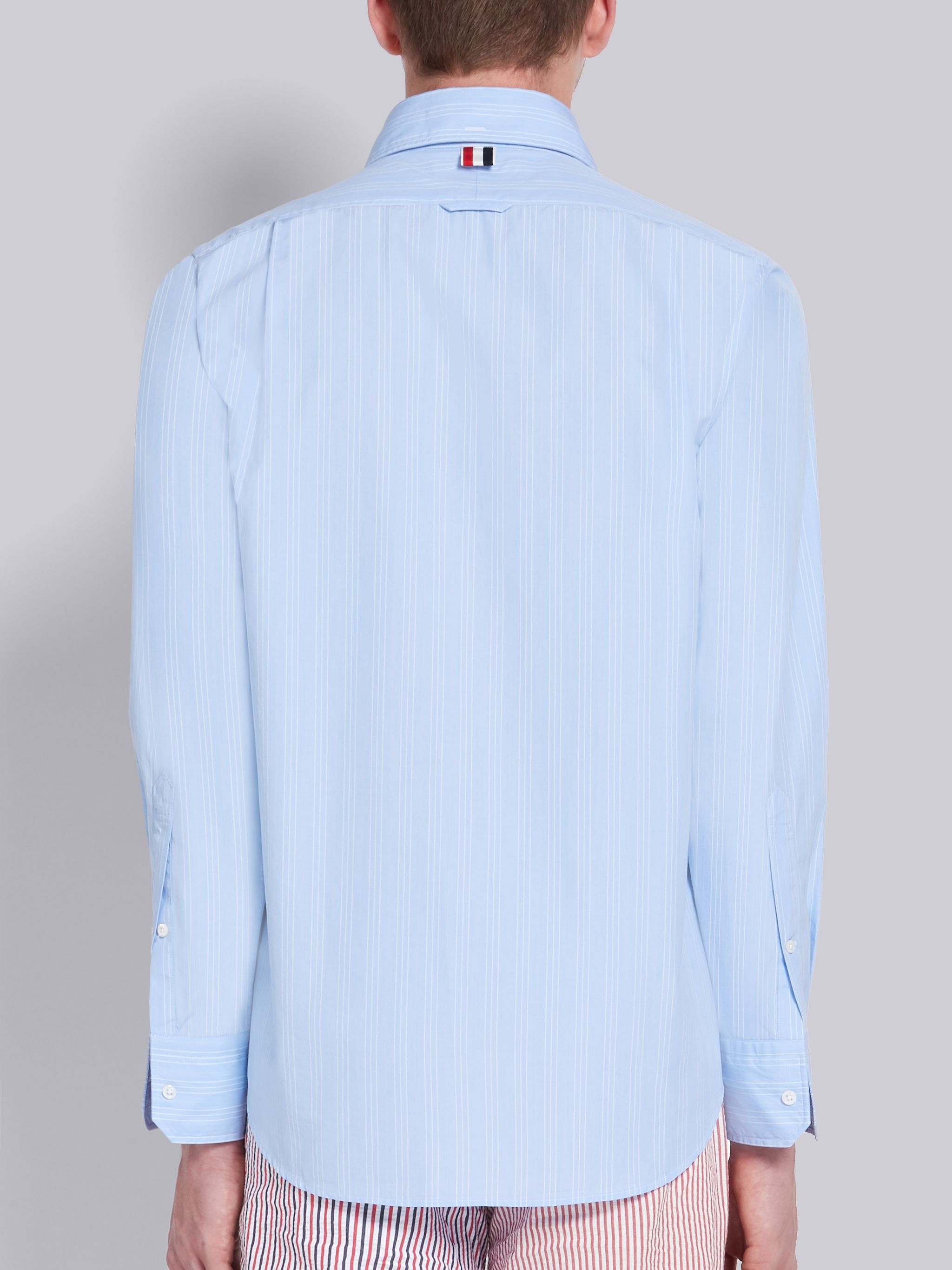 Blue Poplin Hairline Stripe Long Sleeve Shirt - 4