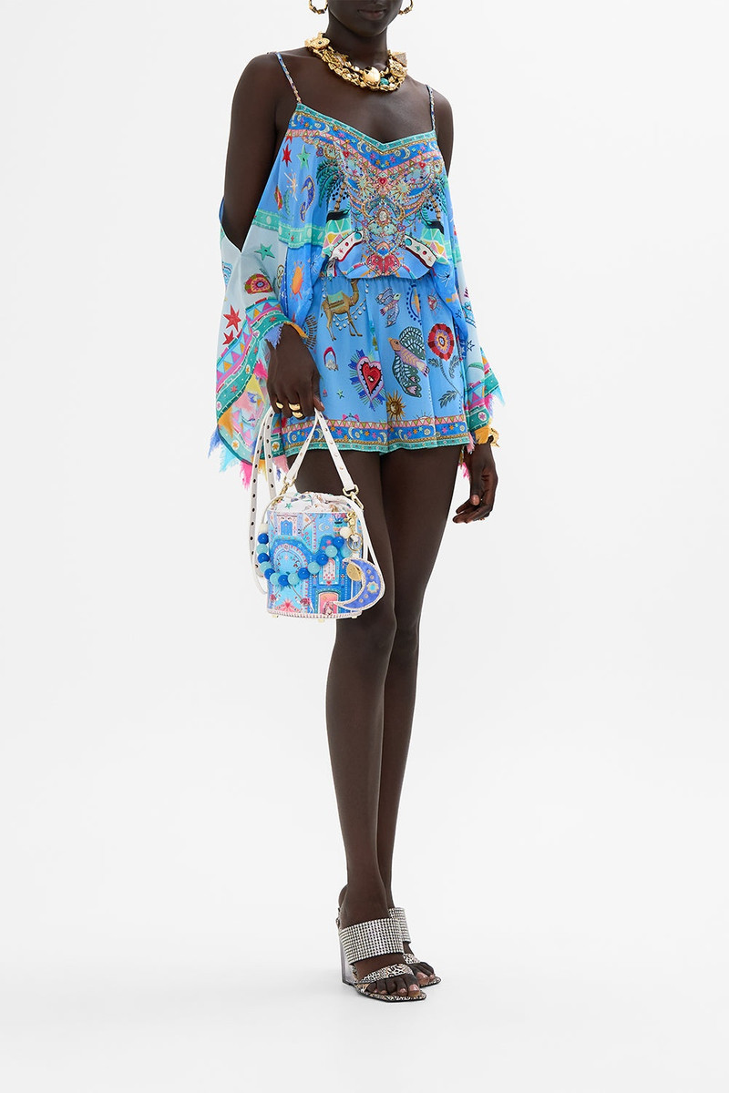 DRAWSTRING BUCKET BAG WITH BEADED HANDLE 5