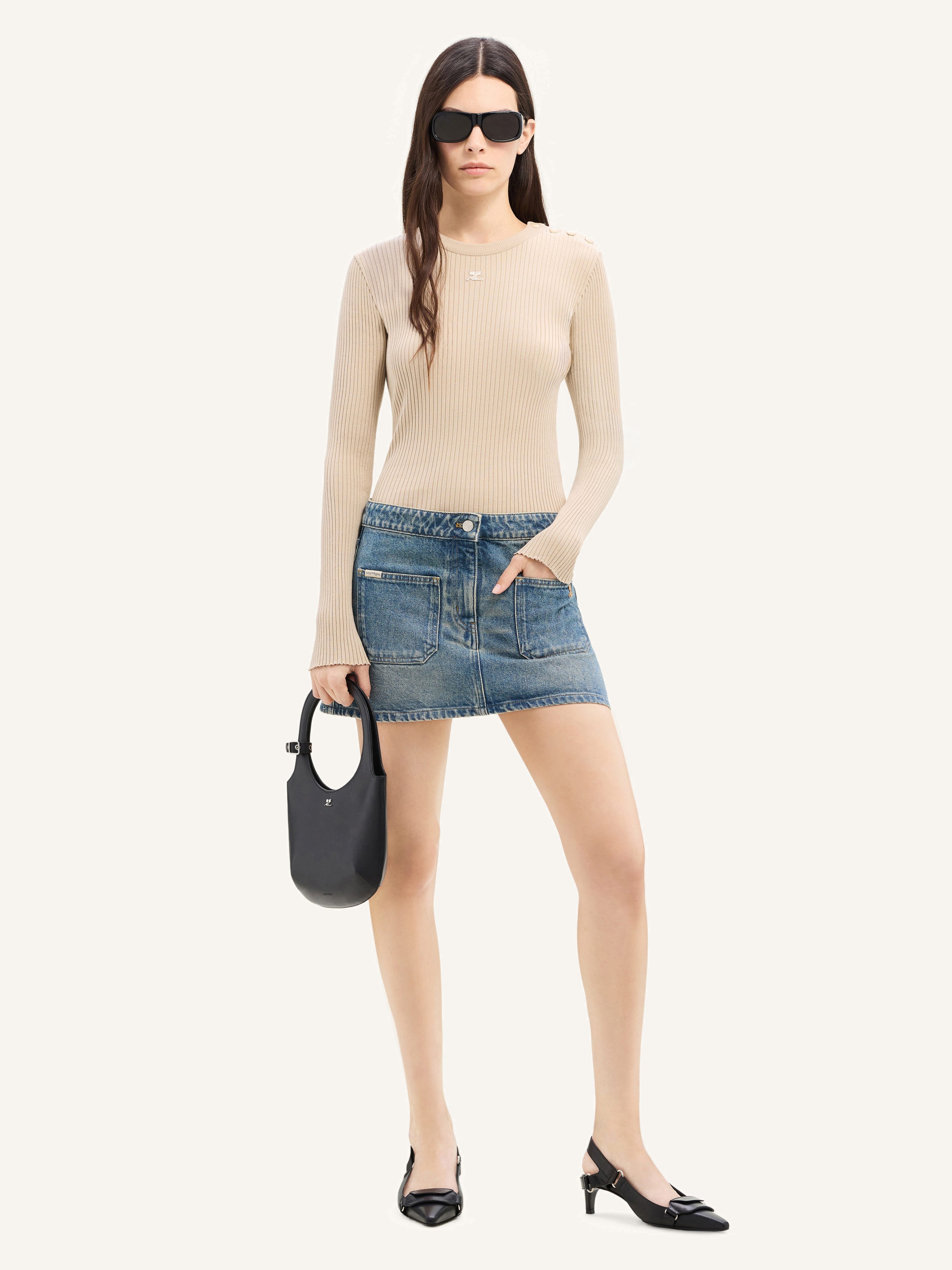SHOULDER SNAPS RIB KNIT SWEATER - 2