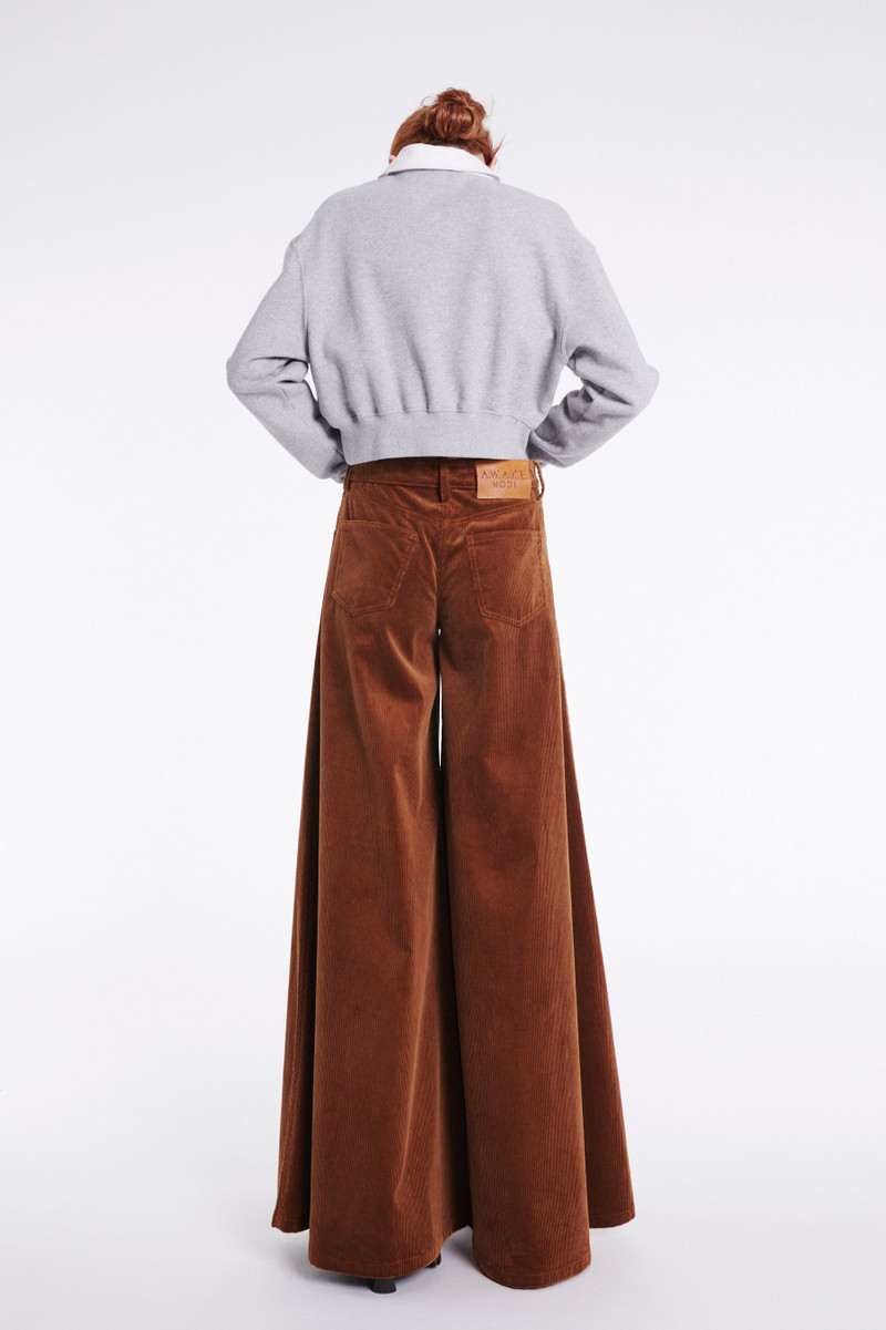 CORD WIDE LEG JEAN TROUSERS TAN 5