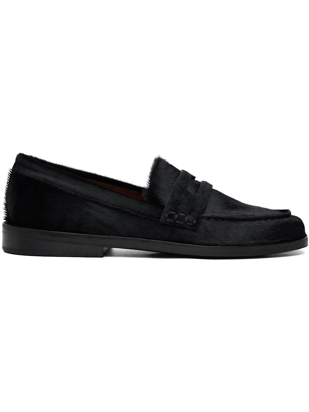Black Mocasso Short Hair Leather Loafers - 1