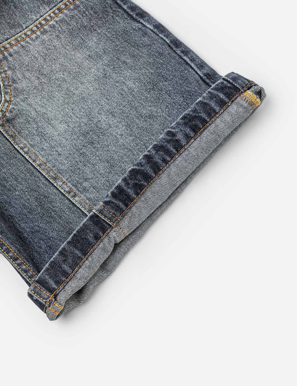 Seagull Print Pockets Oversized Worker Denim Shorts - 11