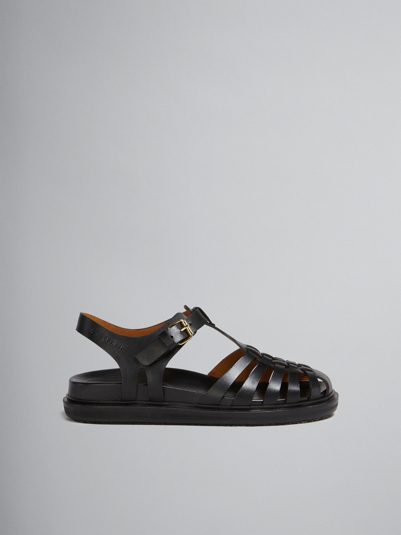 BLACK LEATHER FISHERMAN'S SANDAL 1