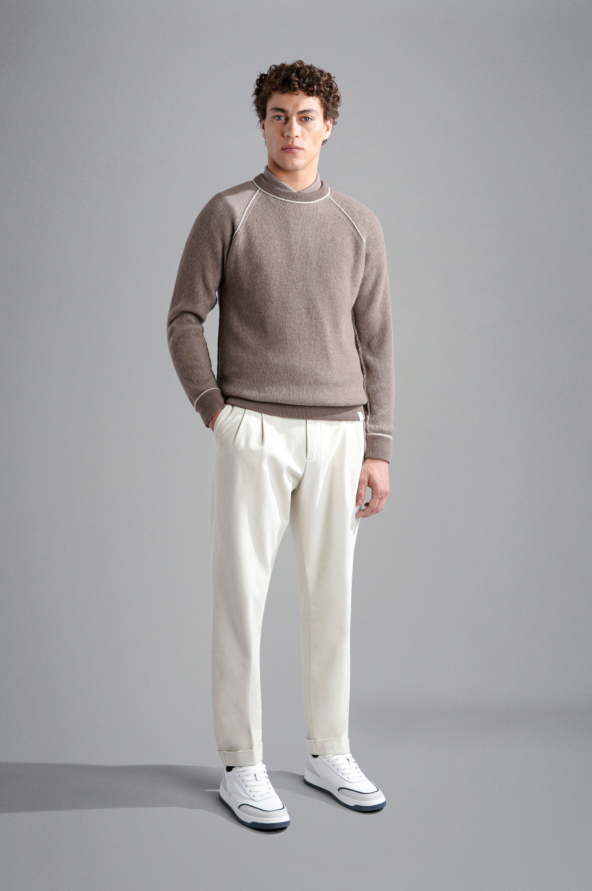 WOOL SWEATER WITH CONTRASTING PIPING - 2
