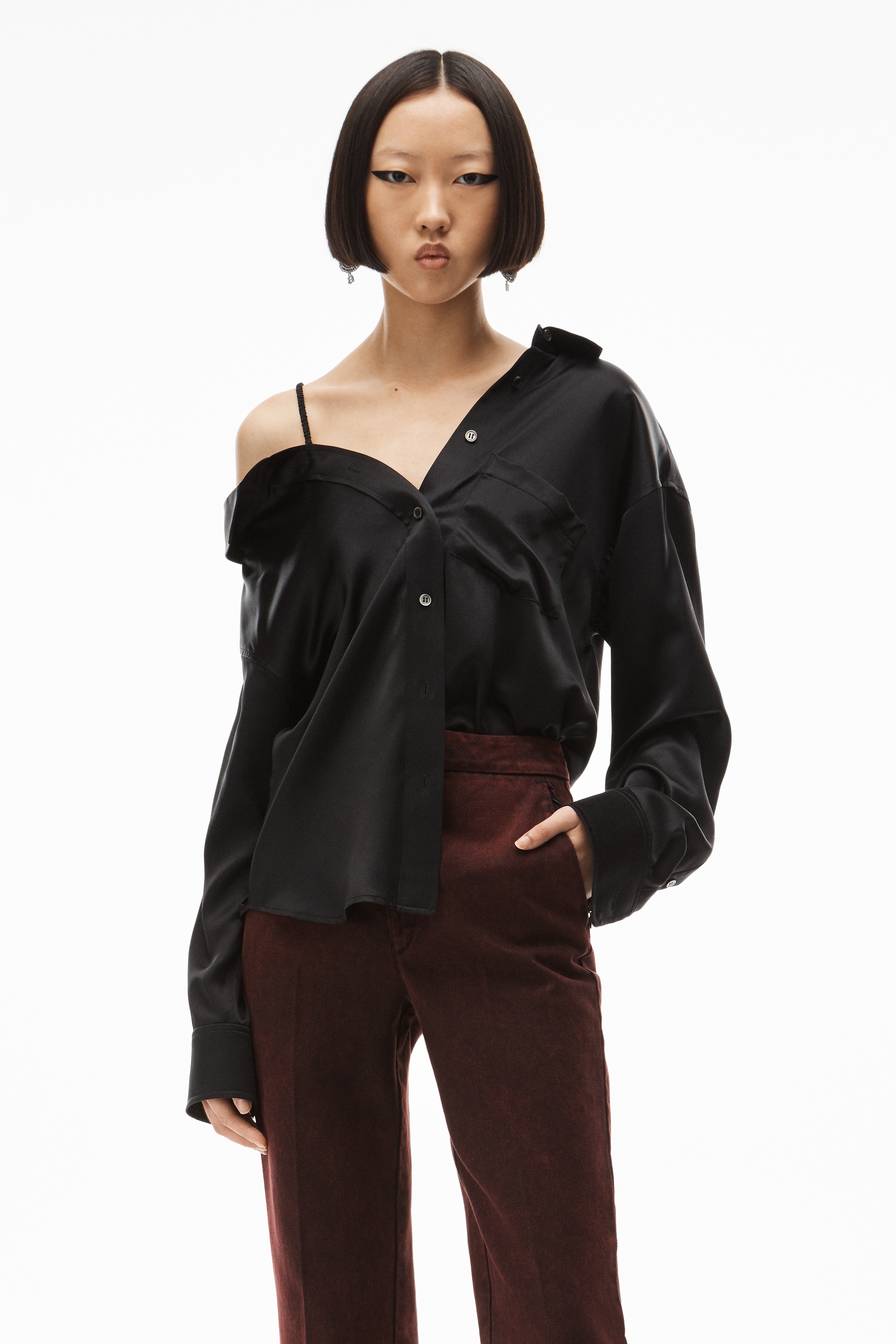 OFF-SHOULDER SHIRT IN SILK CHARMEUSE - 2