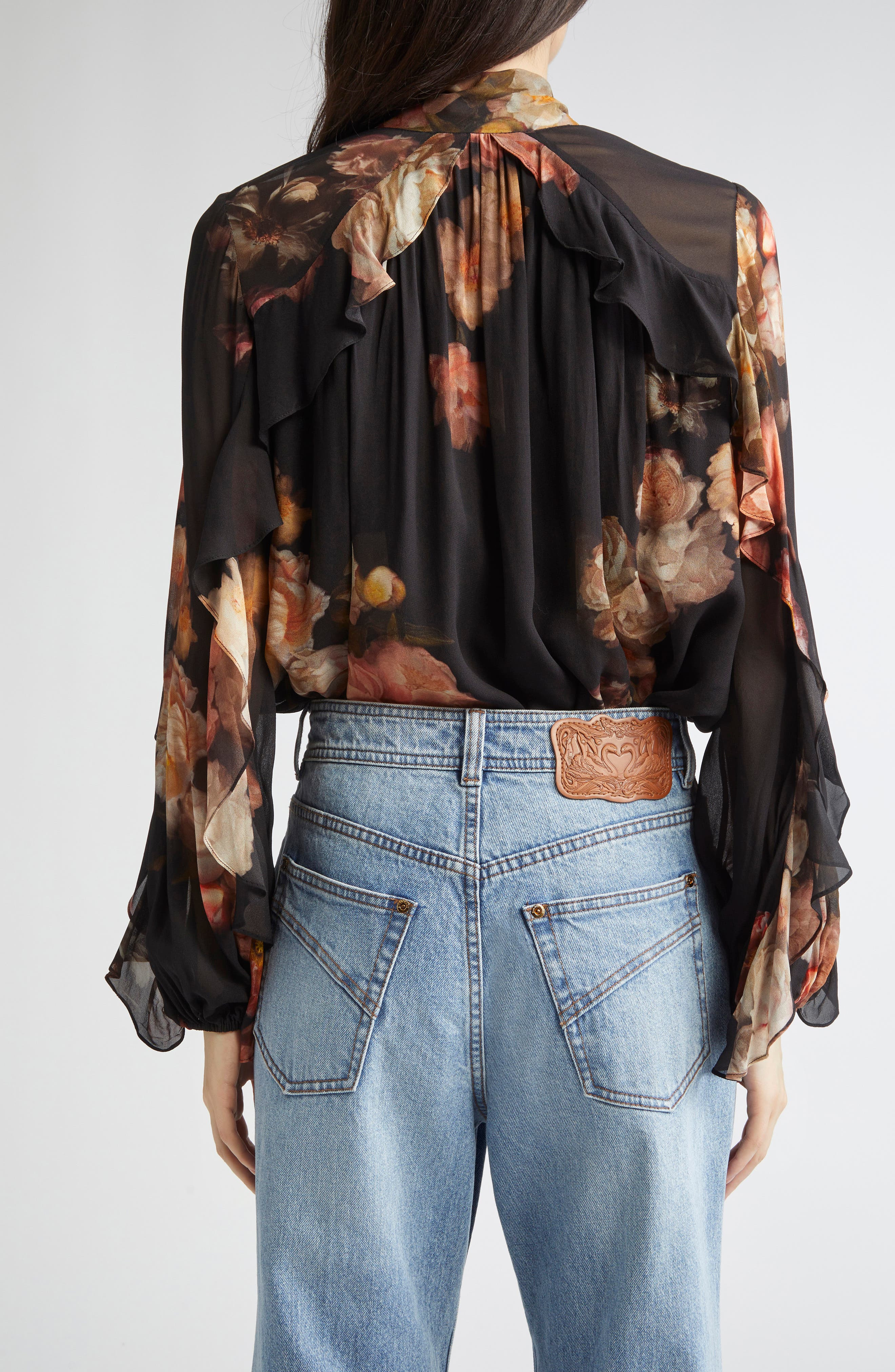 Zimmermann Hypnotic Floral Print Ruffle Georgette Top in Russet Floral at Nordstrom - 3