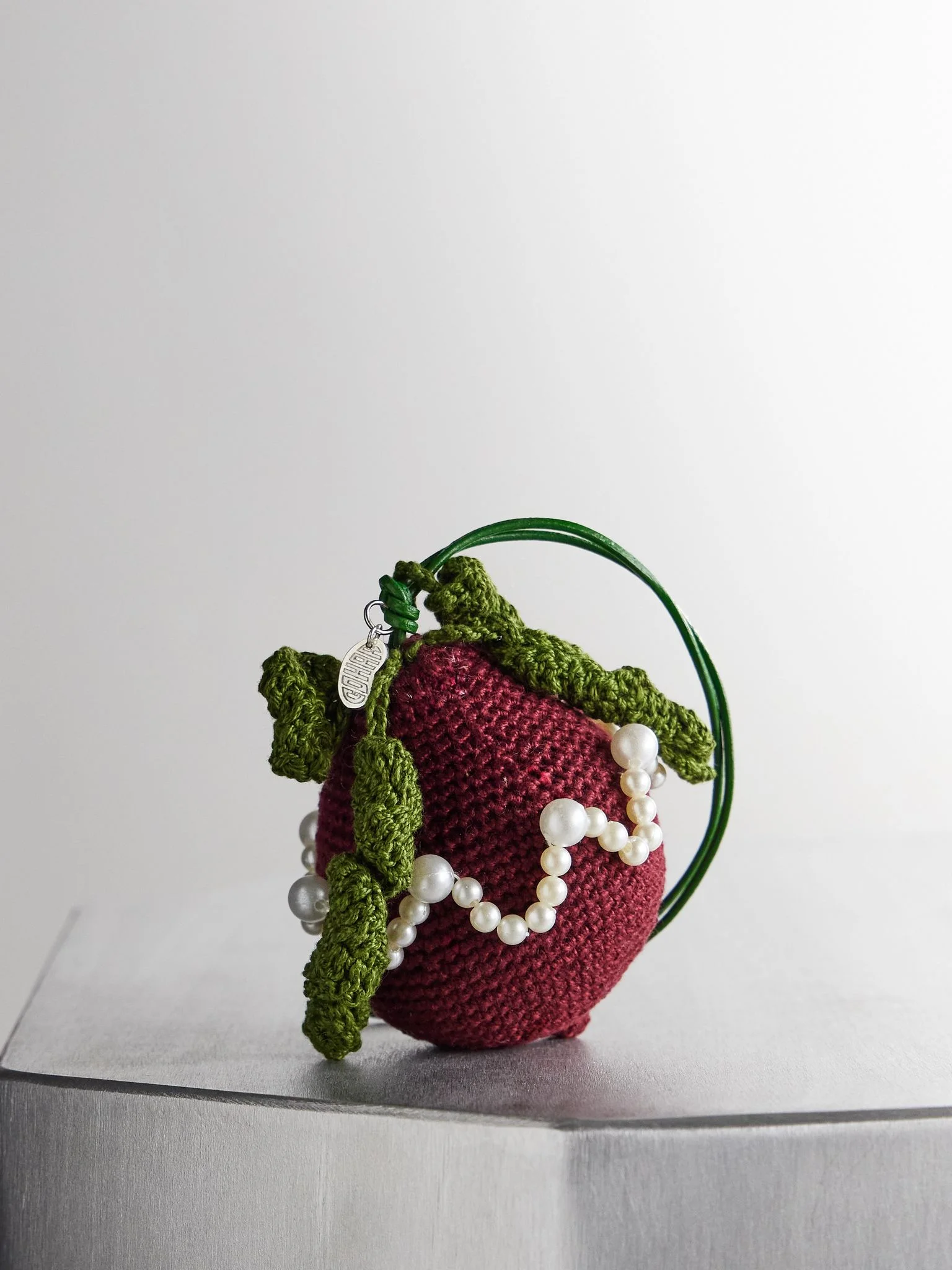 Embellished crocheted cotton bag charm Burgundy - 1