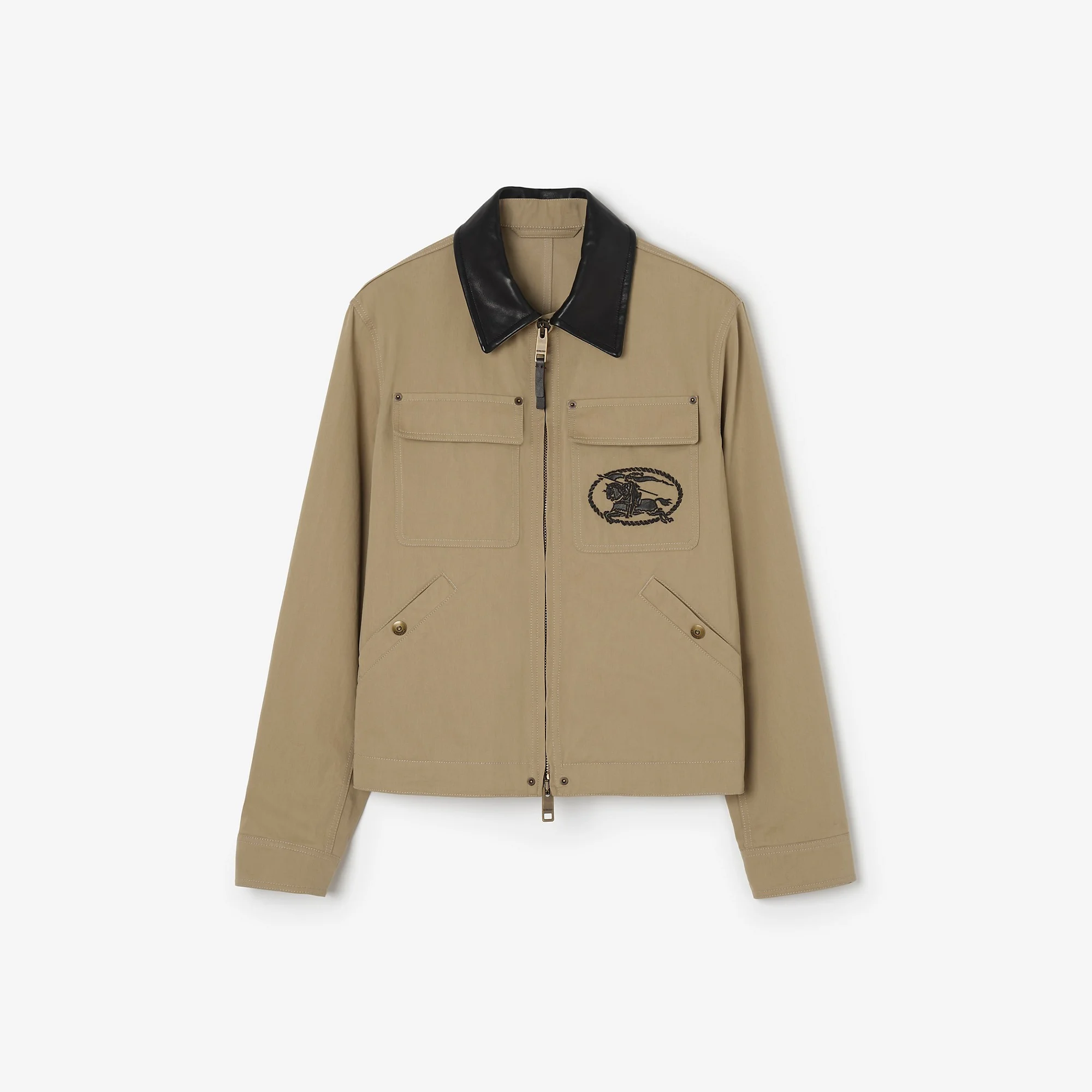Leather Collar Cotton Workwear Jacket - 1