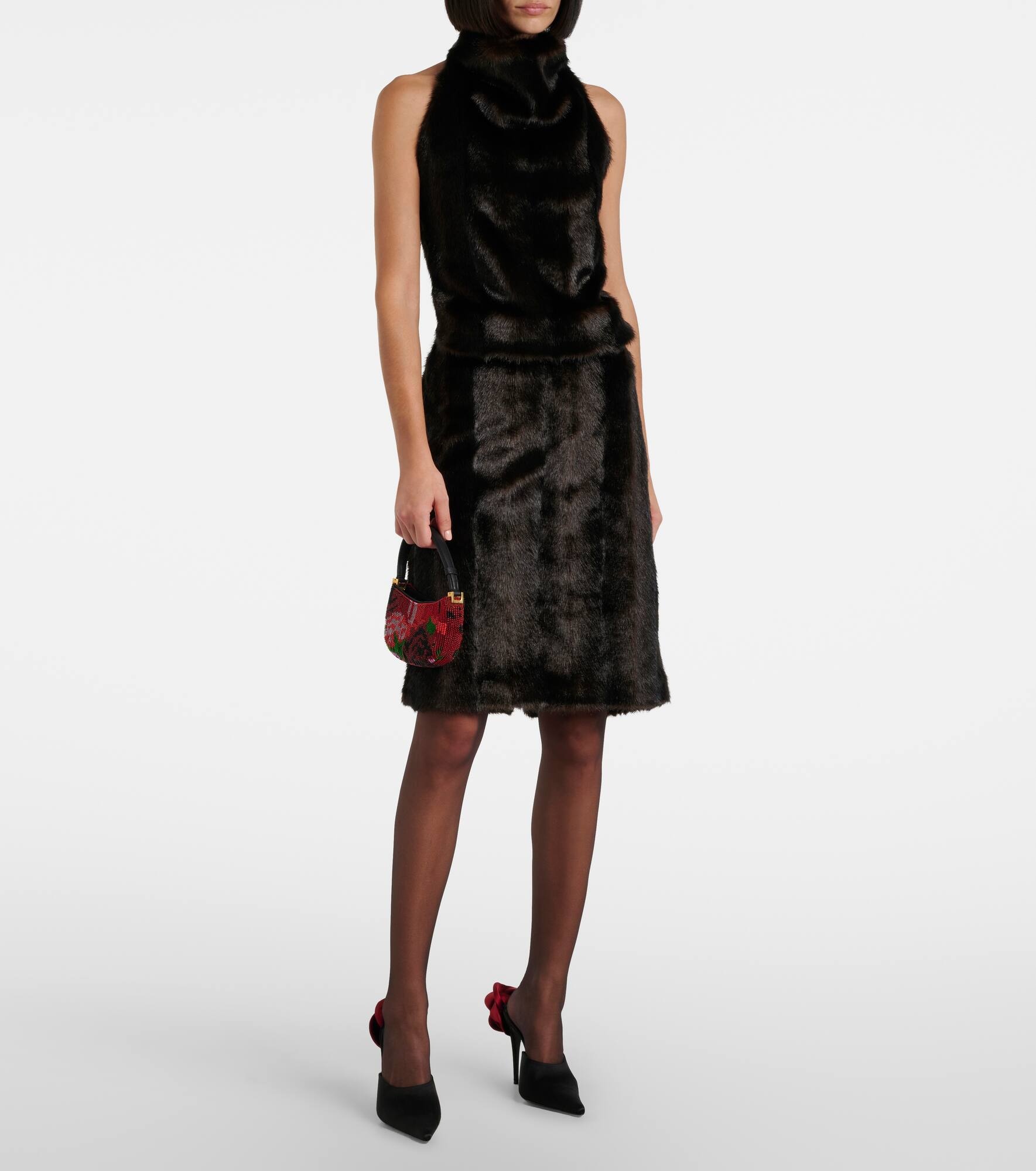 Low-rise faux fur pencil skirt - 6