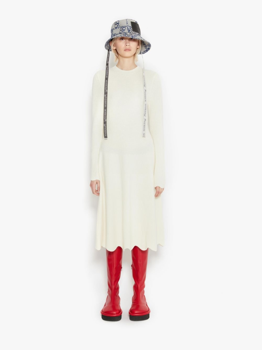 SCALLOPED HEM LONG SLEEVE DRESS - 2