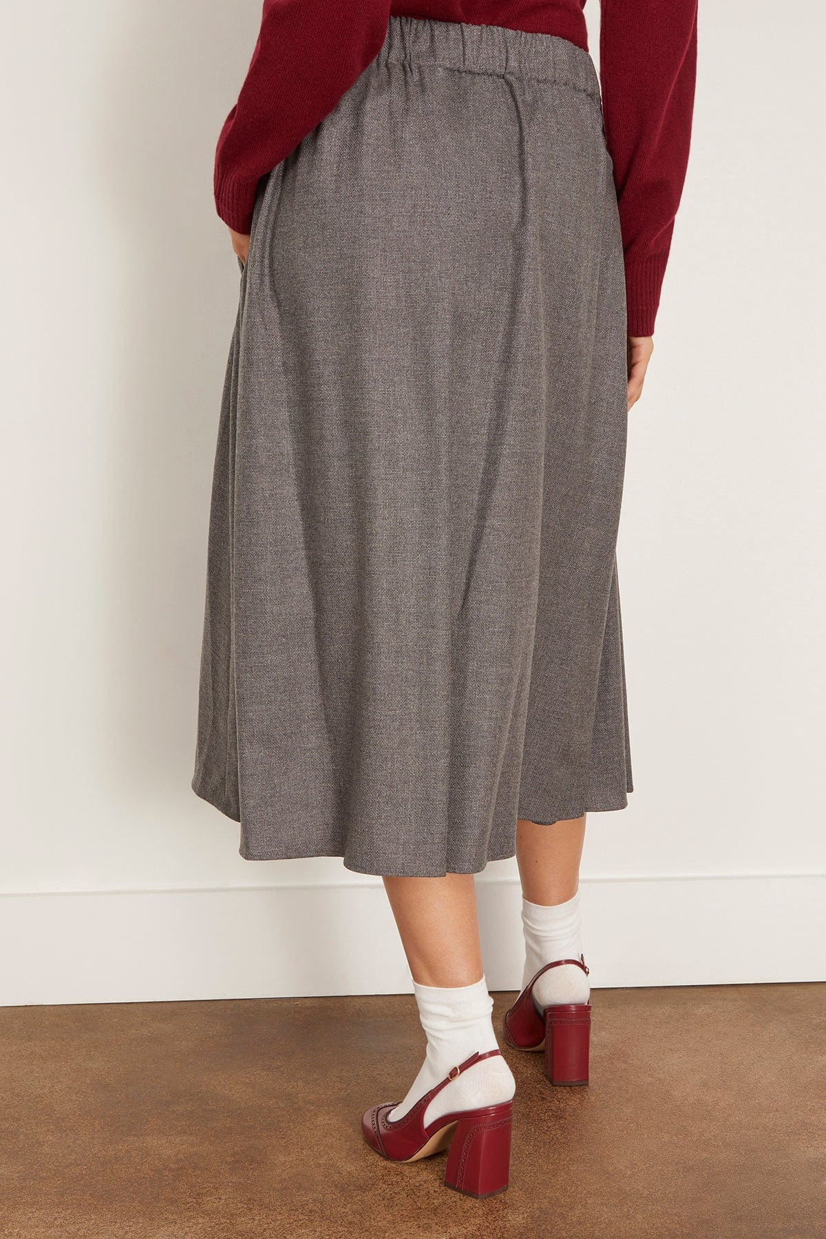 Pleat Front Full Skirt in Charcoal Tweed - 4