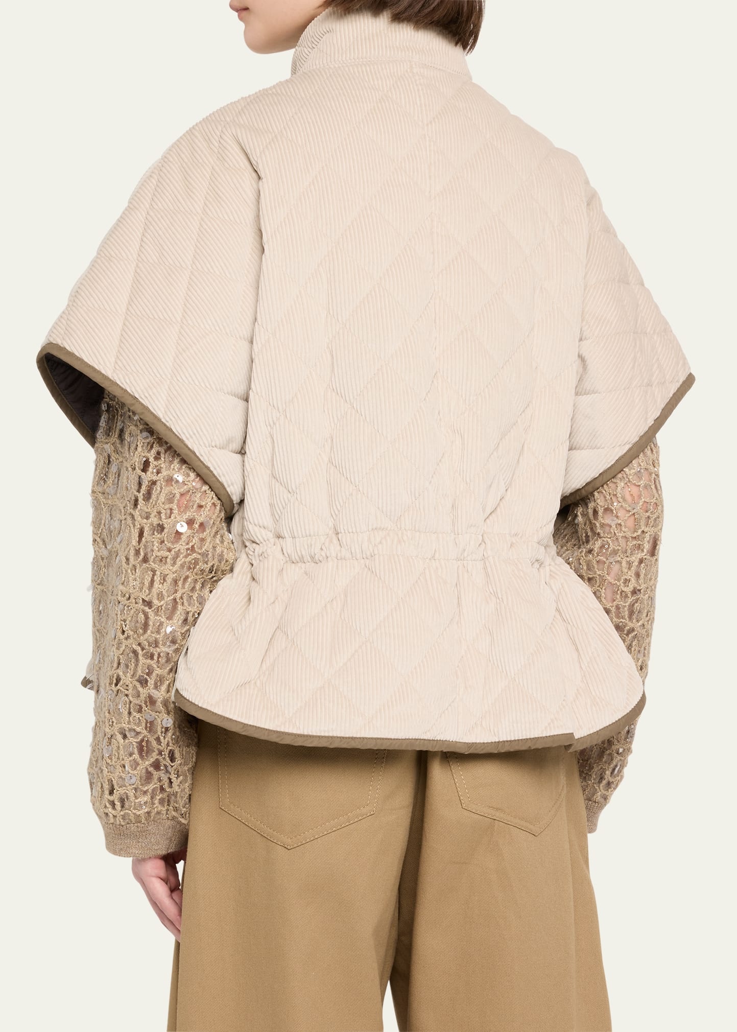 Corduroy Short-Sleeve Cashmere Padded Thermal Jacket - 3