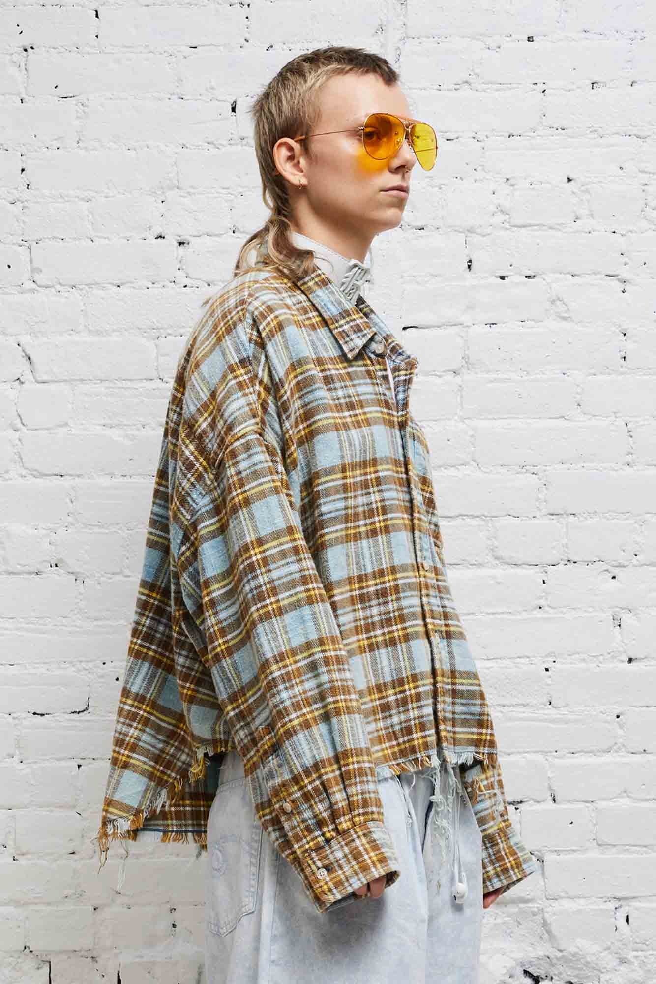 DROP NECK CROPPED SHIRT - BRIGHT BLUE PLAID - 2