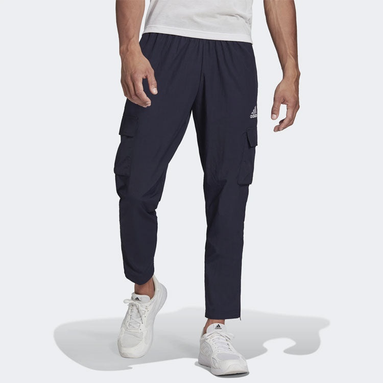 Men's adidas Solid Color Logo Cargo Pocket Casual Sports Pants/Trousers/Joggers Blue HE1860 - 2