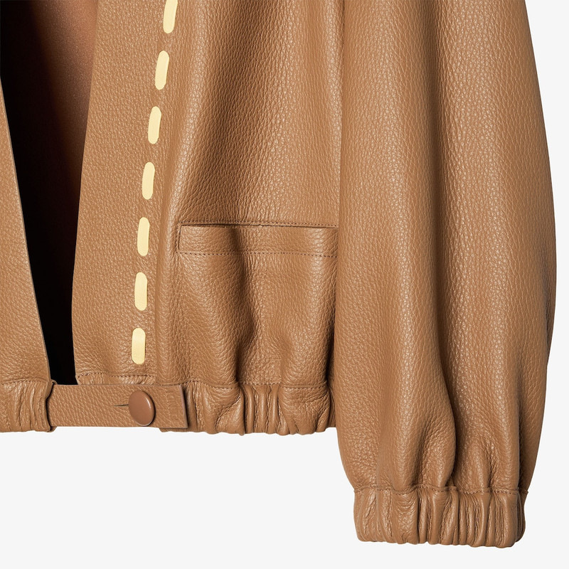 Blouson Brown leather jacket with Selleria stitching 4