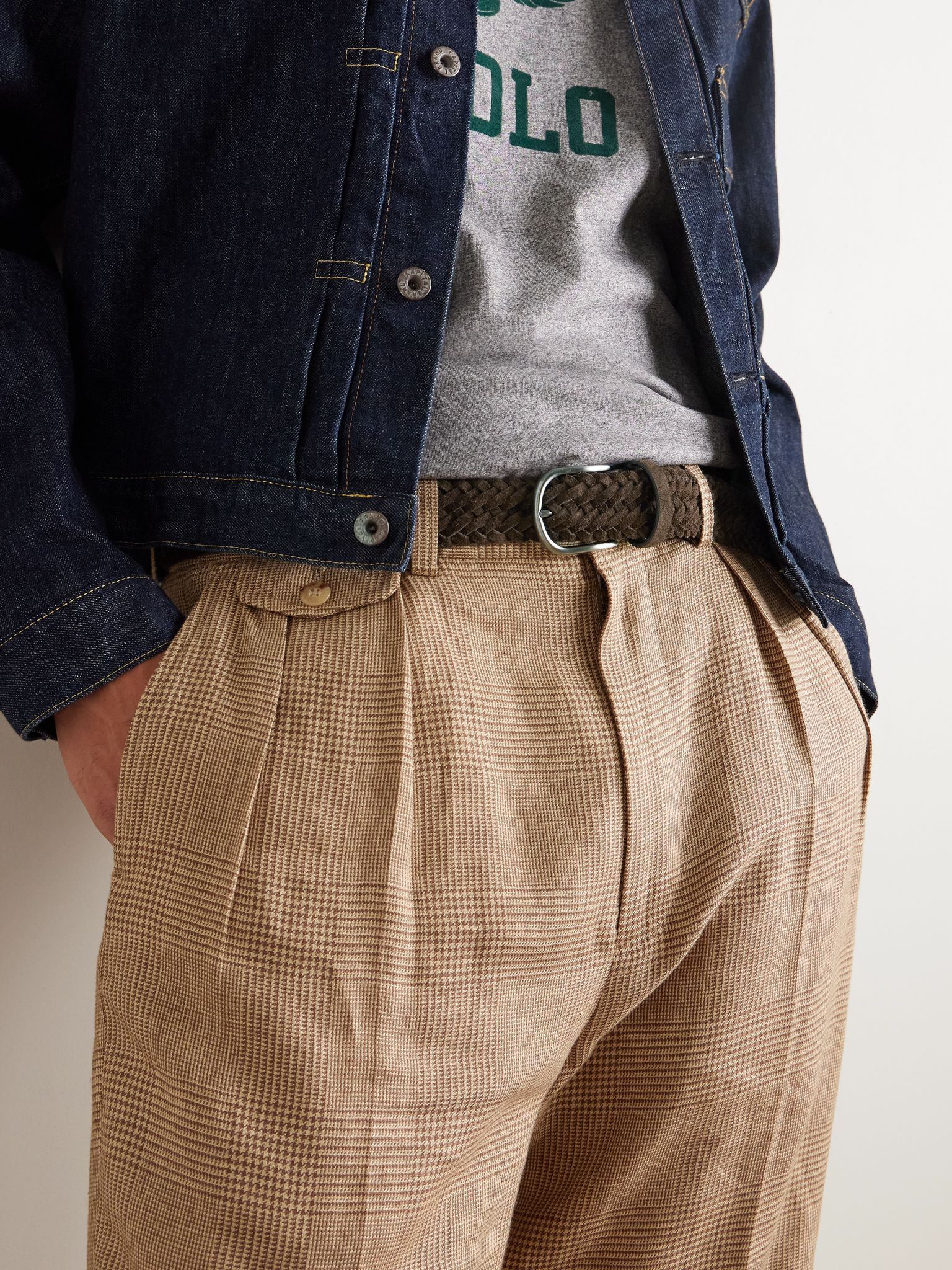 3.5cm Woven Suede Belt Brown - 3